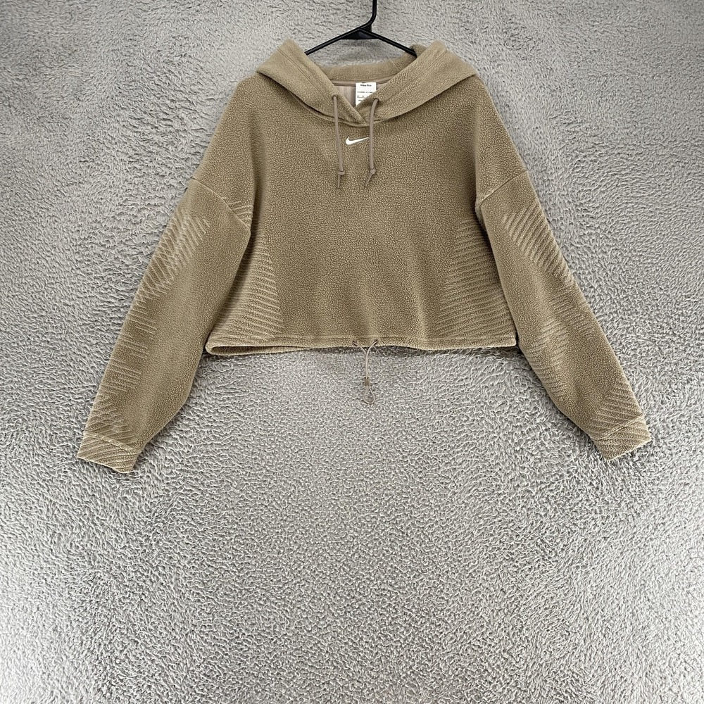Nike Pro ADV Hoodie Womens XS Oatmeal Fleece Cropped Pullover Athletic‎ Boxy